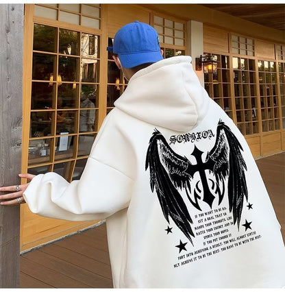 Men's Cross Wings Trendy Loose Lazy Style Casual Hoodie Jacket - 𝐝𝐮𝐯𝐥𝐚𝐬𝐡𝐨𝐩.𝐜𝐨𝐦