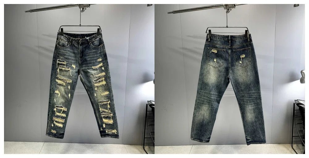 Mens Ripped Baggy Jeans Distressed Denim Streetwear Skateboard Pants Straight Leg Patchwork Oversized Urban Fashion Workwear - 𝐝𝐮𝐯𝐥𝐚𝐬𝐡𝐨𝐩.𝐜𝐨𝐦