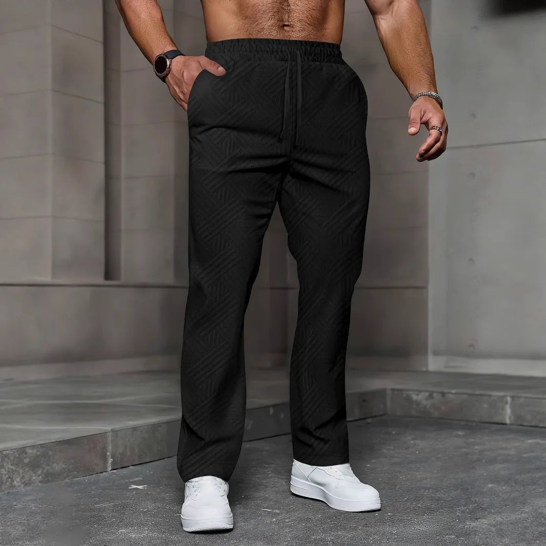 Men's sporty casual trousers, fashionable jacquard elastic waist street pants, solid - color loose all - season pants - 𝐝𝐮𝐯𝐥𝐚𝐬𝐡𝐨𝐩.𝐜𝐨𝐦