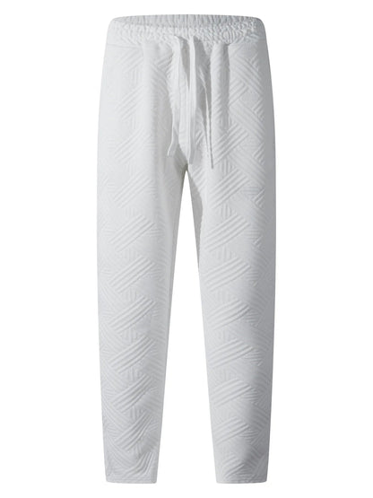 Men's sporty casual trousers, fashionable jacquard elastic waist street pants, solid - color loose all - season pants - 𝐝𝐮𝐯𝐥𝐚𝐬𝐡𝐨𝐩.𝐜𝐨𝐦