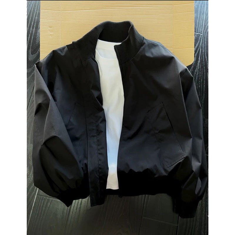 Navy Blue Stand Collar Pilot Jacket Men's Winter Stylish Short Coat Couple High Street Unique Baseball Jacket - 𝐃𝐔𝐕𝐋𝐀𝐒𝐇𝐎𝐏