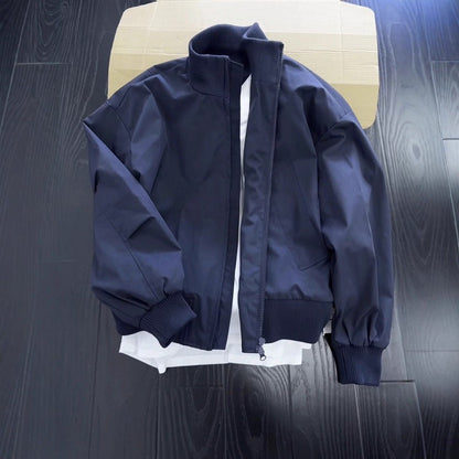 Navy Blue Stand Collar Pilot Jacket Men's Winter Stylish Short Coat Couple High Street Unique Baseball Jacket - 𝐃𝐔𝐕𝐋𝐀𝐒𝐇𝐎𝐏