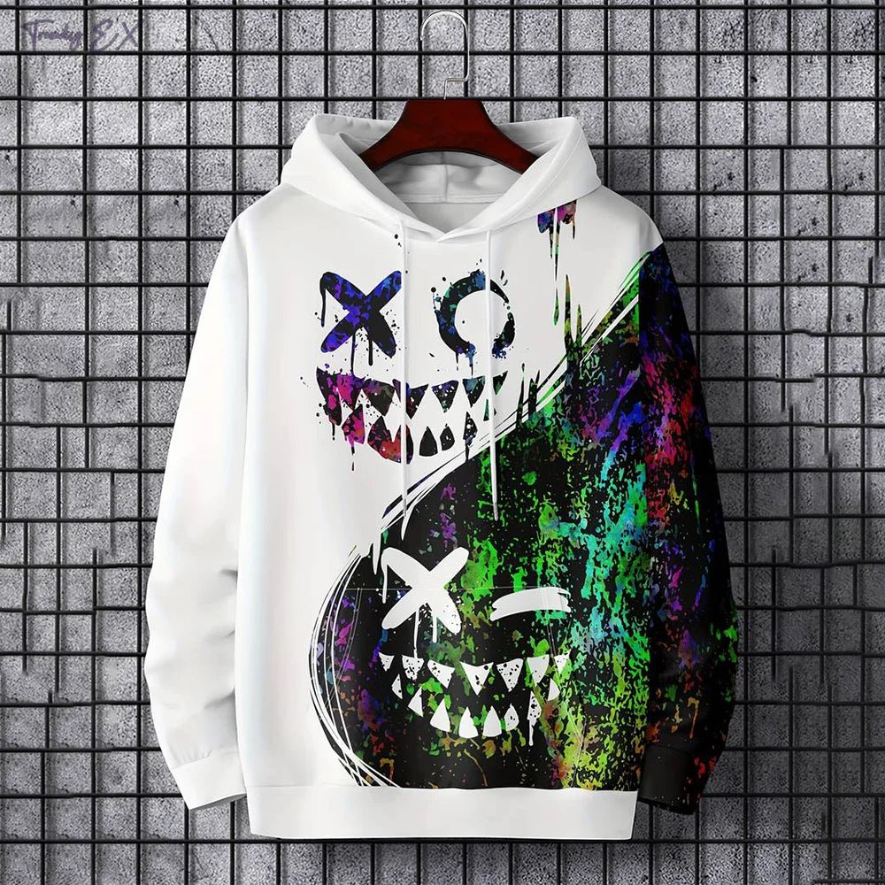 New autumn men's fashionable smiling face design printed soft and comfortable hooded sweatshirt outdoor streetwear - 𝐃𝐔𝐕𝐋𝐀𝐒𝐇𝐎𝐏