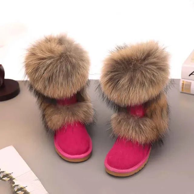 New Fashion Big Fox Fur Woman Snow Boots Lady Winter Boots Genuine Cowhide Leather Mid - calf Warm Boots Women Boots Shoes - 𝐝𝐮𝐯𝐥𝐚𝐬𝐡𝐨𝐩.𝐜𝐨𝐦