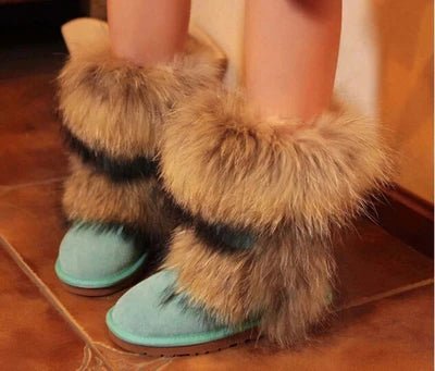 New Fashion Big Fox Fur Woman Snow Boots Lady Winter Boots Genuine Cowhide Leather Mid - calf Warm Boots Women Boots Shoes - 𝐝𝐮𝐯𝐥𝐚𝐬𝐡𝐨𝐩.𝐜𝐨𝐦
