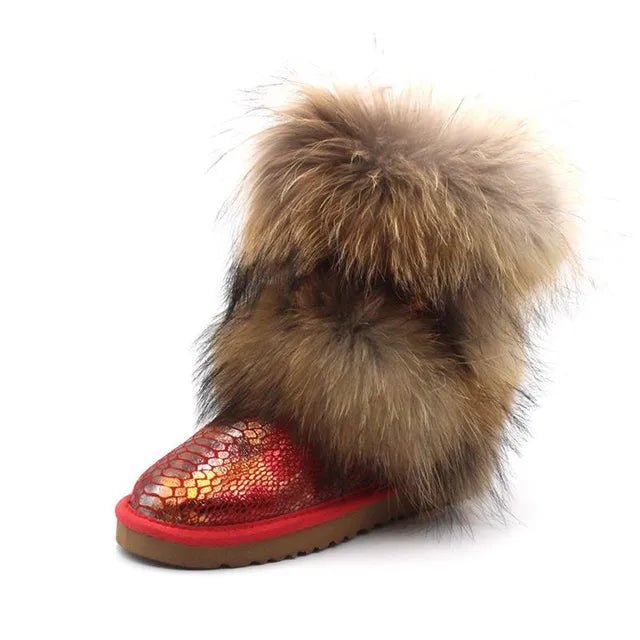 New Fashion Big Fox Fur Woman Snow Boots Lady Winter Boots Genuine Cowhide Leather Mid - calf Warm Boots Women Boots Shoes - 𝐝𝐮𝐯𝐥𝐚𝐬𝐡𝐨𝐩.𝐜𝐨𝐦