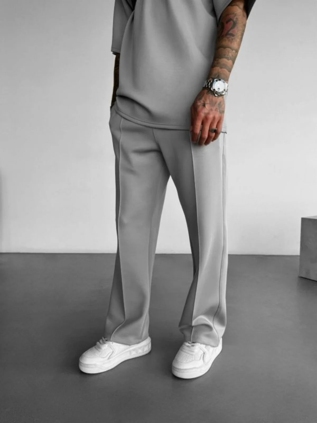 New men's casual pants, stylish and comfortable elastic waist drawstring single - line pleated solid color pocket mops pants - 𝐃𝐔𝐕𝐋𝐀𝐒𝐇𝐎𝐏