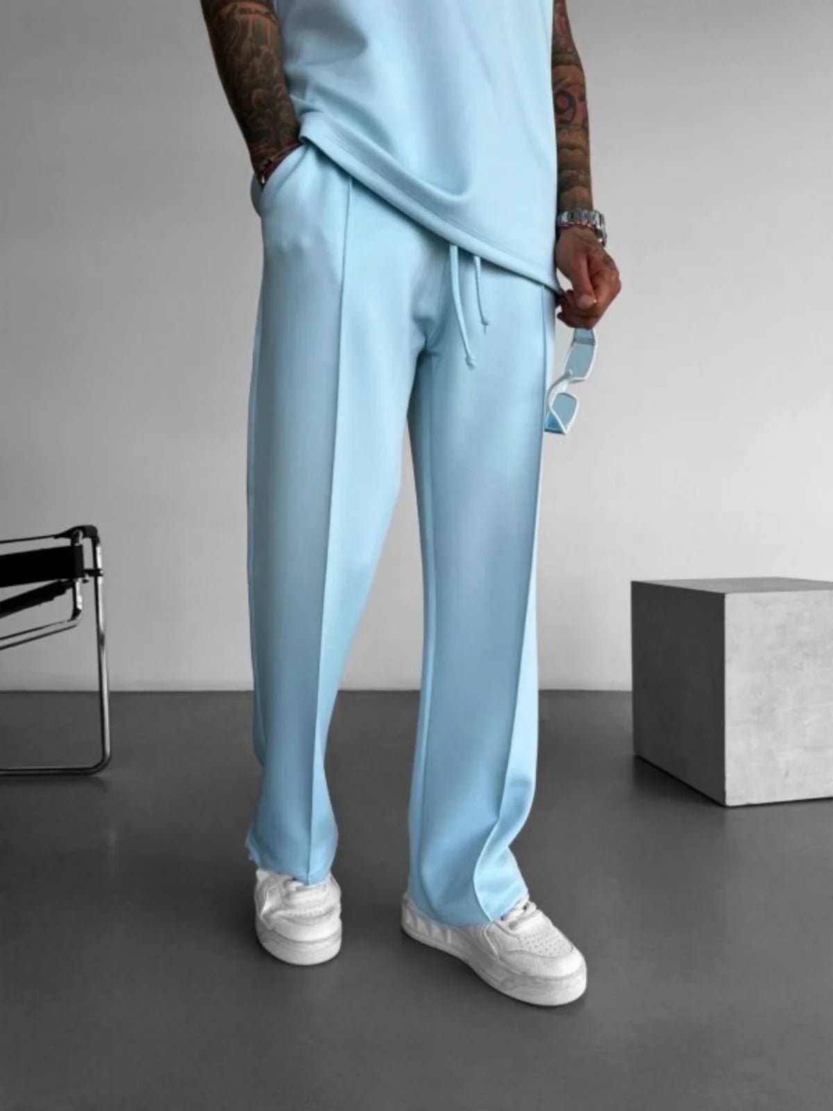 New men's casual pants, stylish and comfortable elastic waist drawstring single - line pleated solid color pocket mops pants - 𝐃𝐔𝐕𝐋𝐀𝐒𝐇𝐎𝐏