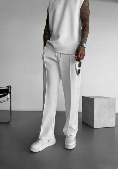 New men's casual pants, stylish and comfortable elastic waist drawstring single - line pleated solid color pocket mops pants - 𝐃𝐔𝐕𝐋𝐀𝐒𝐇𝐎𝐏