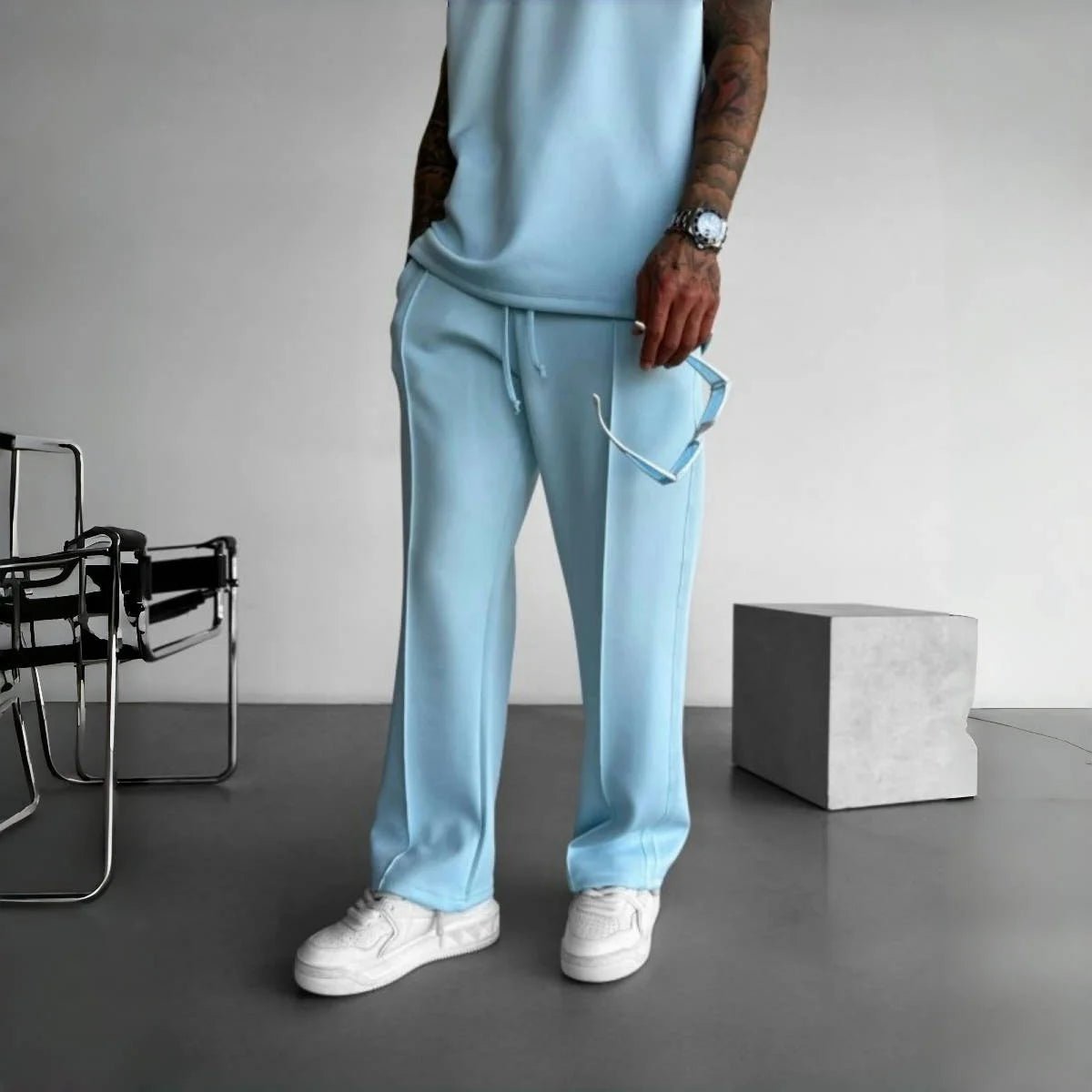 New men's casual pants, stylish and comfortable elastic waist drawstring single - line pleated solid color pocket mops pants - 𝐃𝐔𝐕𝐋𝐀𝐒𝐇𝐎𝐏
