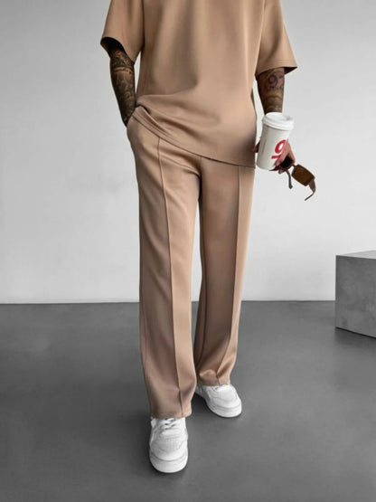 New men's casual pants, stylish and comfortable elastic waist drawstring single - line pleated solid color pocket mops pants - 𝐃𝐔𝐕𝐋𝐀𝐒𝐇𝐎𝐏