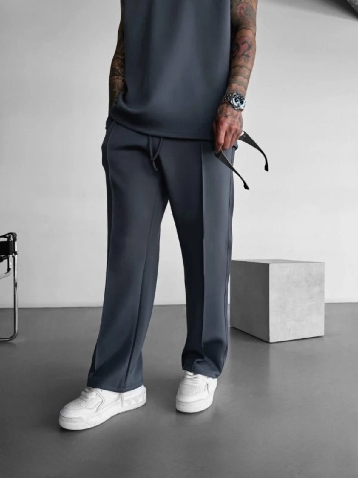 New men's casual pants, stylish and comfortable elastic waist drawstring single - line pleated solid color pocket mops pants - 𝐃𝐔𝐕𝐋𝐀𝐒𝐇𝐎𝐏