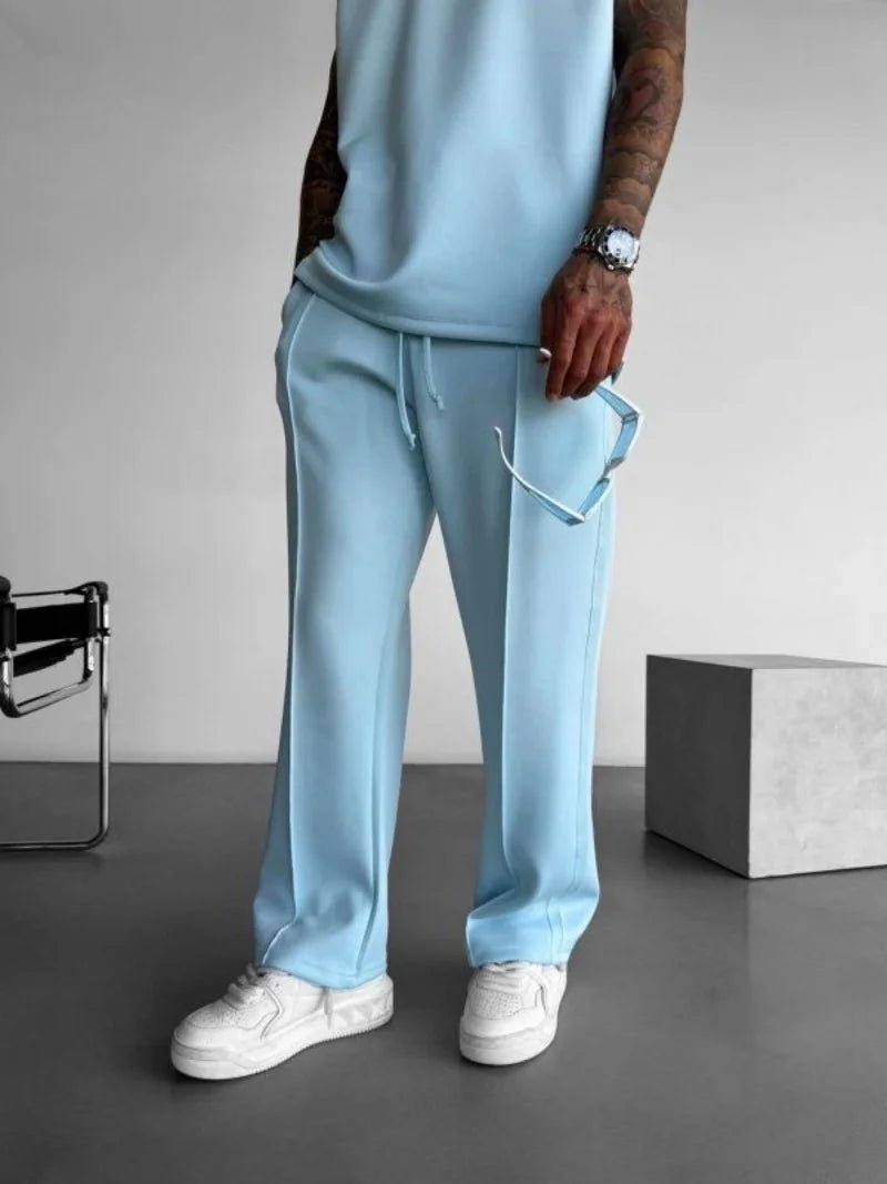 New men's casual pants, stylish and comfortable elastic waist drawstring single - line pleated solid color pocket mops pants - 𝐃𝐔𝐕𝐋𝐀𝐒𝐇𝐎𝐏