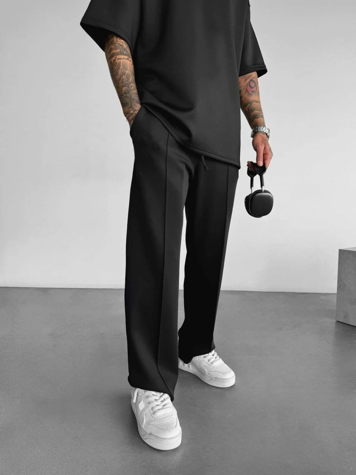 New men's casual pants, stylish and comfortable elastic waist drawstring single - line pleated solid color pocket mops pants - 𝐃𝐔𝐕𝐋𝐀𝐒𝐇𝐎𝐏
