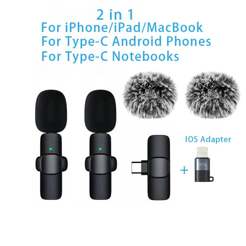 New Wireless Lavalier Microphone Portable Audio Video Recording Mini Microphone for iPhone Android PC Camera Live Gaming Phone - 𝐝𝐮𝐯𝐥𝐚𝐬𝐡𝐨𝐩.𝐜𝐨𝐦