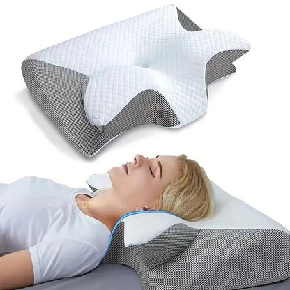Oreiller cervical ergonomique NEKRA™ 2-en-1 en mémoire de forme, conçu pour soulager le mal de cou.