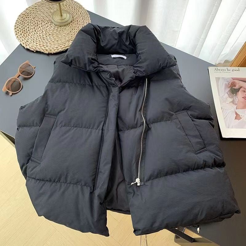 Padded Vest for Women, Korean Style, Loose Fit, Stand Collar Solid Color Spring and Autumn Fashion - 𝐃𝐔𝐕𝐋𝐀𝐒𝐇𝐎𝐏
