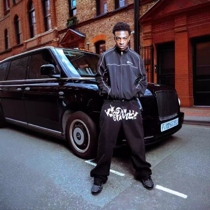 Personalized letter printed jeans, men's spring and autumn high street hip - hop fashion brand, loose straight leg pants - 𝐝𝐮𝐯𝐥𝐚𝐬𝐡𝐨𝐩.𝐜𝐨𝐦