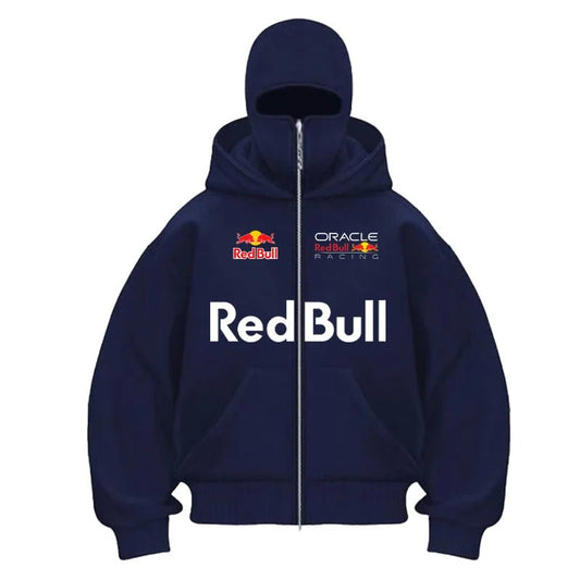 Red Bull Logo Winter Motorcycle Jacket Double Hat Design Loose Fit Windproof Hoodie Ninja Mask Sportswear Versatile Winter Outer - 𝐃𝐔𝐕𝐋𝐀𝐒𝐇𝐎𝐏