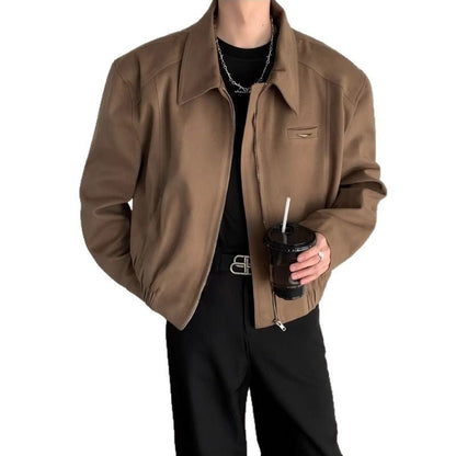 Retro niche metal padded shoulder silhouette zipper woolen coat - 𝐝𝐮𝐯𝐥𝐚𝐬𝐡𝐨𝐩.𝐜𝐨𝐦