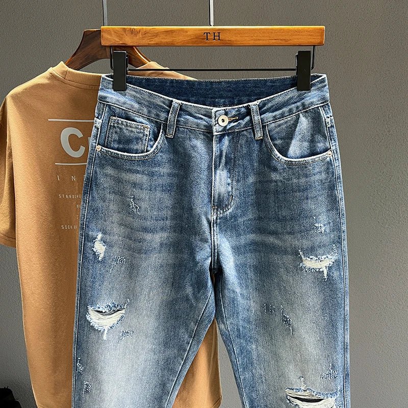 Ripped Jeans Men New Personality Fashion Vintage Blue Streetwear Baggy Denim Pants Casual Tapered Hole Frayed Trousers Male - 𝐝𝐮𝐯𝐥𝐚𝐬𝐡𝐨𝐩.𝐜𝐨𝐦
