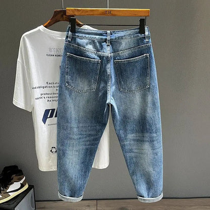 Ripped Jeans Men's Pure Cotton Loose Harem Hole Denim Pants Fashion Hip - hop Rock Streetwear Autumn Ankle Length Trousers - 𝐝𝐮𝐯𝐥𝐚𝐬𝐡𝐨𝐩.𝐜𝐨𝐦