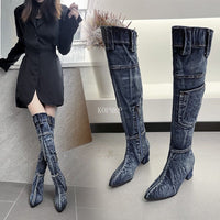 Sexy Jean Boots Women's Knee - High Boot Zipper 6CM High Heel Woman Stylish Jeans Boots Ladies Denim Boot Female Shoes Cowboy - 𝐝𝐮𝐯𝐥𝐚𝐬𝐡𝐨𝐩.𝐜𝐨𝐦