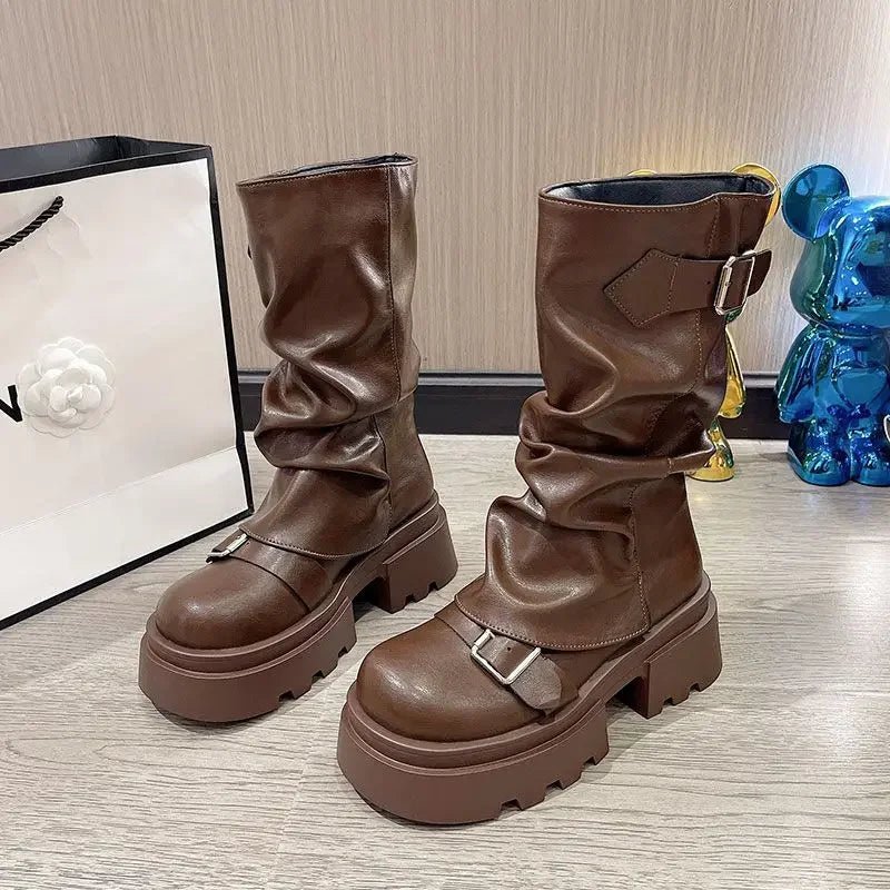 Short boots women's 2025 new spring and autumn winter retro Maillard mid boots women's - 𝐃𝐔𝐕𝐋𝐀𝐒𝐇𝐎𝐏
