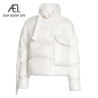 Short White Duck Down Jacket New Women's Asymmetric Short Coat - 𝐃𝐔𝐕𝐋𝐀𝐒𝐇𝐎𝐏