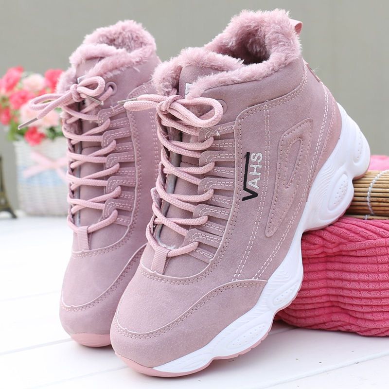 Sports shoes, casual with plush insulation, cotton shoes, leather surface, Korean version, versatile, high top, dad shoes, women's shoes - 𝐝𝐮𝐯𝐥𝐚𝐬𝐡𝐨𝐩.𝐜𝐨𝐦