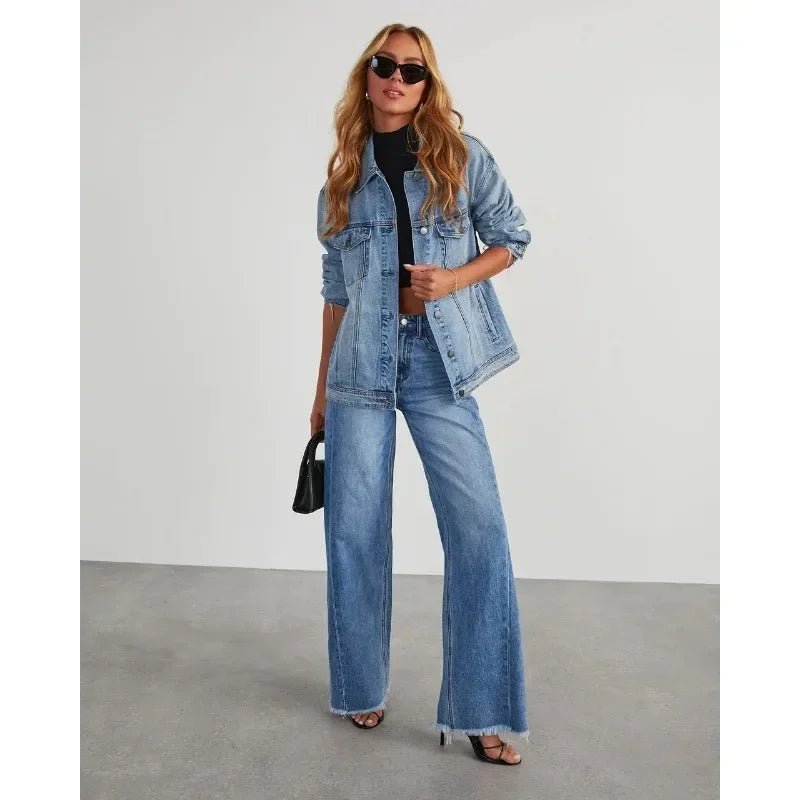 Spring Summer New Women's Clothing Solid Color Loose Wide Leg Side Seam Stitching Frayed Hem Jeans - 𝐝𝐮𝐯𝐥𝐚𝐬𝐡𝐨𝐩.𝐜𝐨𝐦
