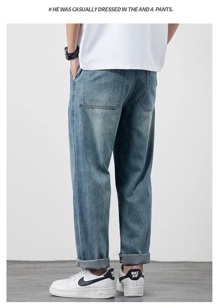 Summer Ice Silk LyocellTencel straight jeans men's light blue retro loose small straight tube elastic denim thin version pants - 𝐃𝐔𝐕𝐋𝐀𝐒𝐇𝐎𝐏