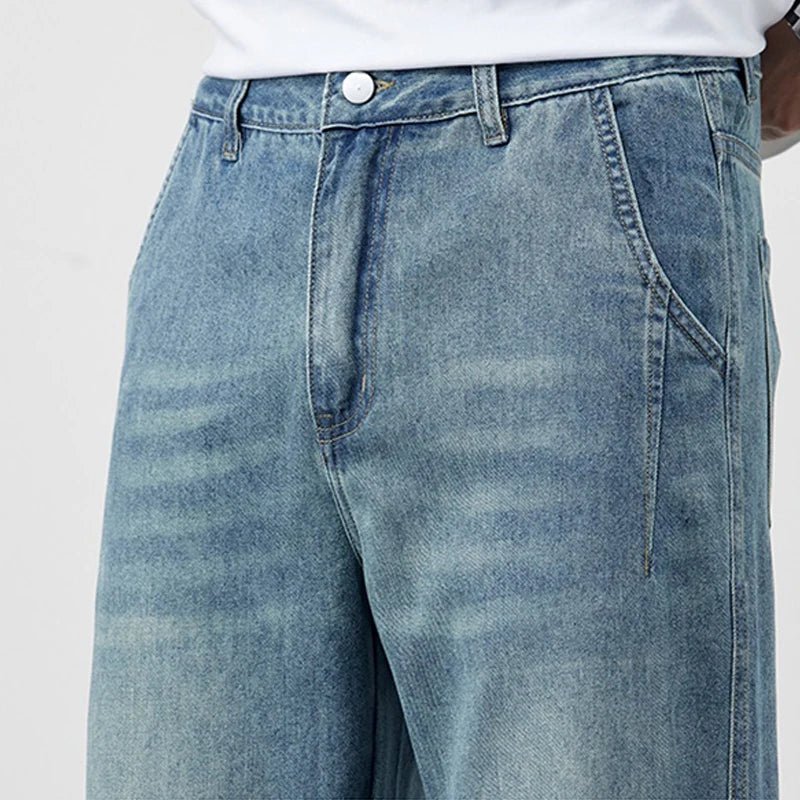 Summer Ice Silk LyocellTencel straight jeans men's light blue retro loose small straight tube elastic denim thin version pants - 𝐃𝐔𝐕𝐋𝐀𝐒𝐇𝐎𝐏
