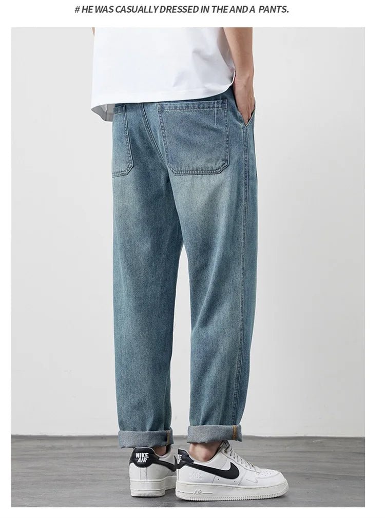 Summer Ice Silk LyocellTencel straight jeans men's light blue retro loose small straight tube elastic denim thin version pants - 𝐝𝐮𝐯𝐥𝐚𝐬𝐡𝐨𝐩.𝐜𝐨𝐦