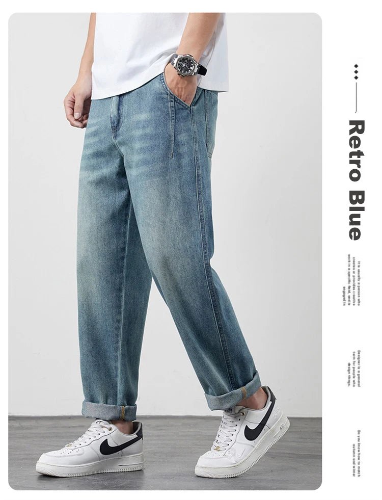 Summer Ice Silk LyocellTencel straight jeans men's light blue retro loose small straight tube elastic denim thin version pants - 𝐃𝐔𝐕𝐋𝐀𝐒𝐇𝐎𝐏