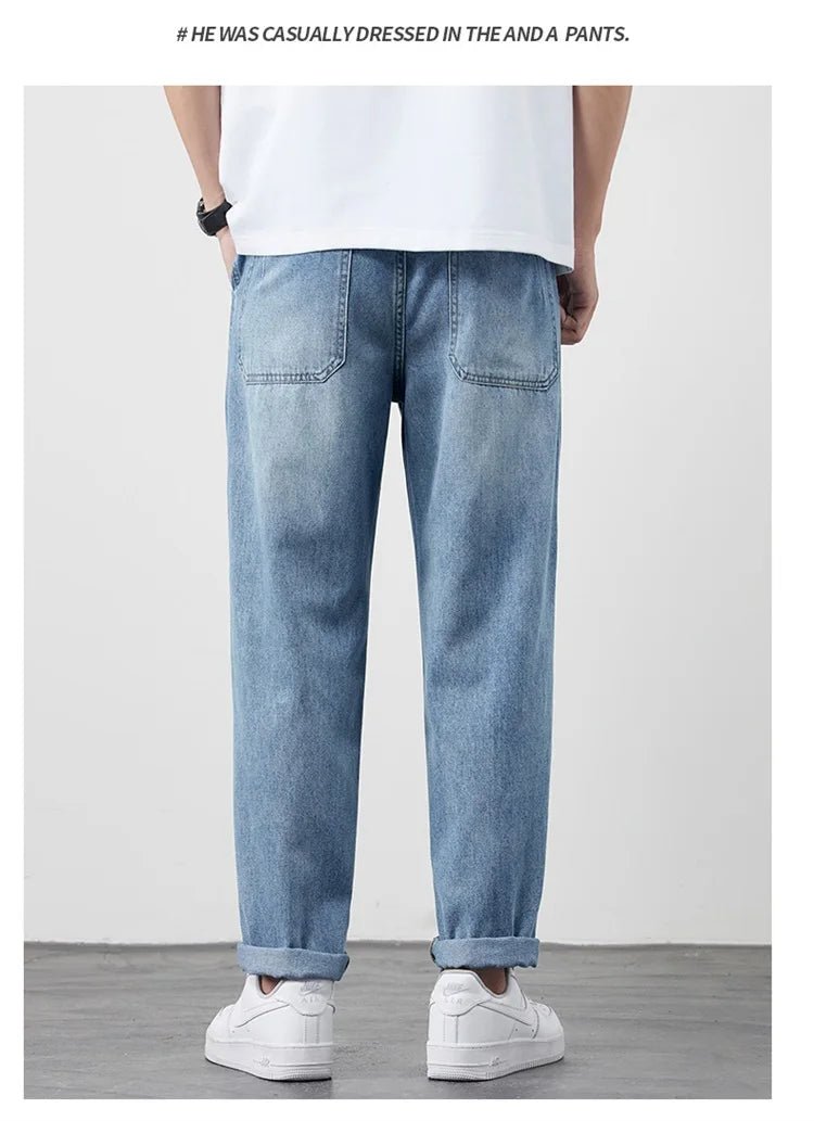 Summer Ice Silk LyocellTencel straight jeans men's light blue retro loose small straight tube elastic denim thin version pants - 𝐃𝐔𝐕𝐋𝐀𝐒𝐇𝐎𝐏