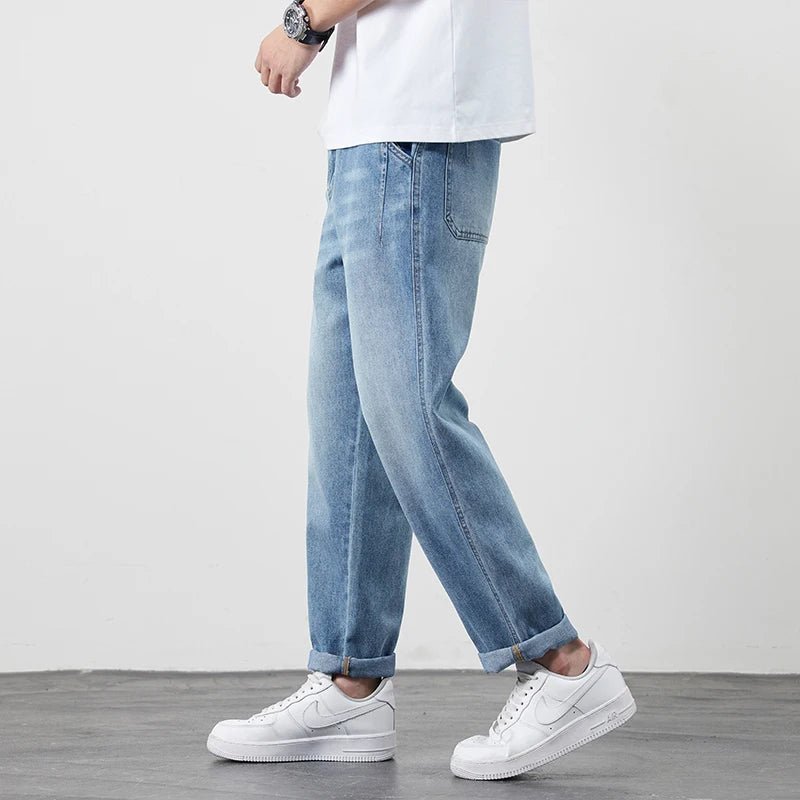 Summer Ice Silk LyocellTencel straight jeans men's light blue retro loose small straight tube elastic denim thin version pants - 𝐃𝐔𝐕𝐋𝐀𝐒𝐇𝐎𝐏