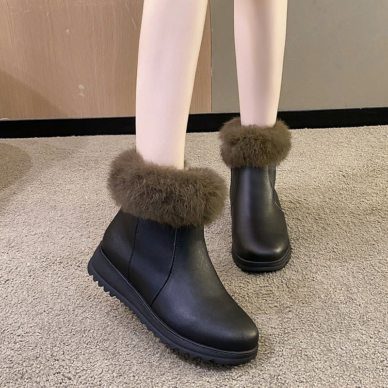 Thick and warm cotton shoes with added fleece, flat bottom and anti slip short tube bread shoes - 𝐝𝐮𝐯𝐥𝐚𝐬𝐡𝐨𝐩.𝐜𝐨𝐦