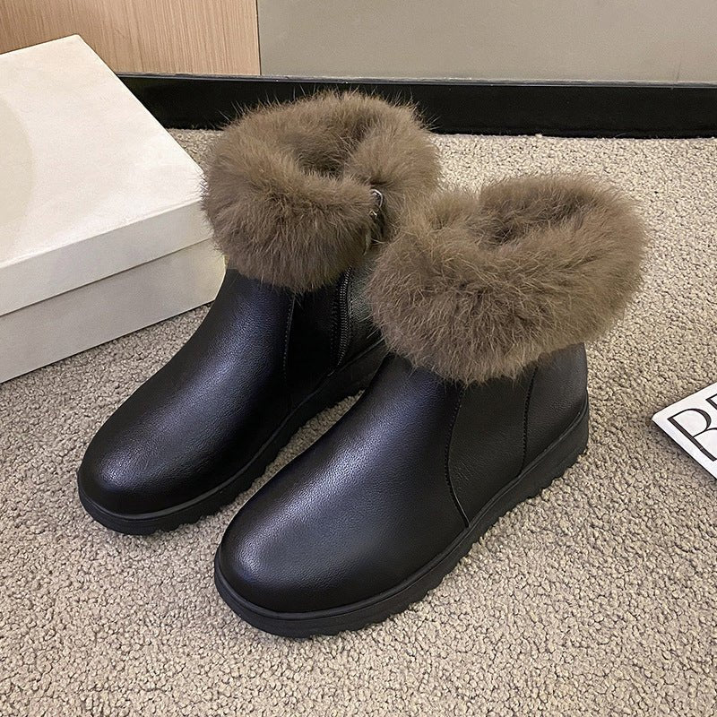 Thick and warm cotton shoes with added fleece, flat bottom and anti slip short tube bread shoes - 𝐝𝐮𝐯𝐥𝐚𝐬𝐡𝐨𝐩.𝐜𝐨𝐦