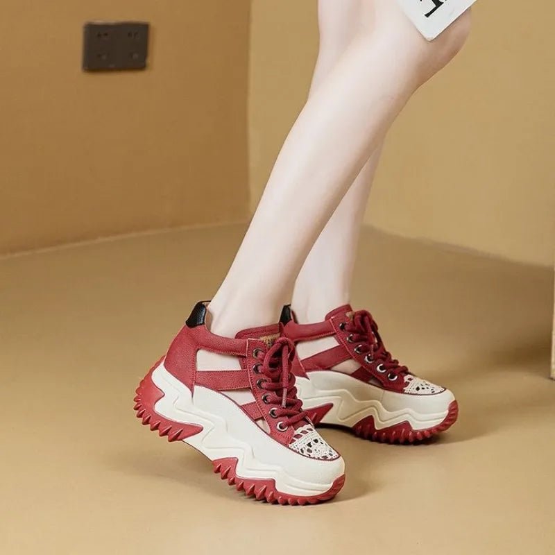 Thick Bottom Height Increase Shoes Female Summer New Lace - up Fashion Sneakers Hollow Out Breathable Sports Womens Shoes - 𝐝𝐮𝐯𝐥𝐚𝐬𝐡𝐨𝐩.𝐜𝐨𝐦