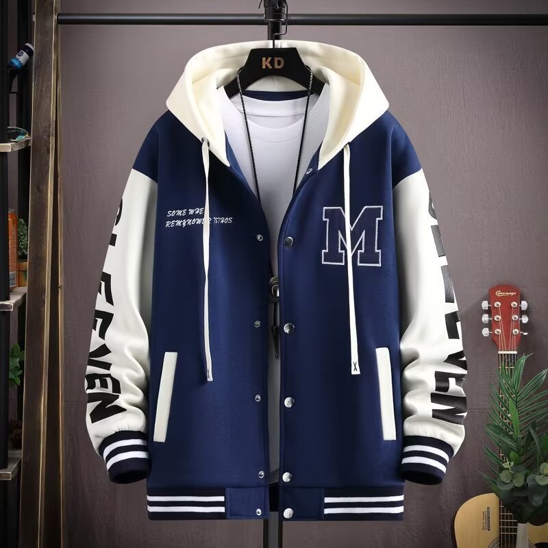 Thick hoodie jacket for boys contrasting colors hooded embroidery heavyweight jacket for teenagers - 𝐃𝐔𝐕𝐋𝐀𝐒𝐇𝐎𝐏