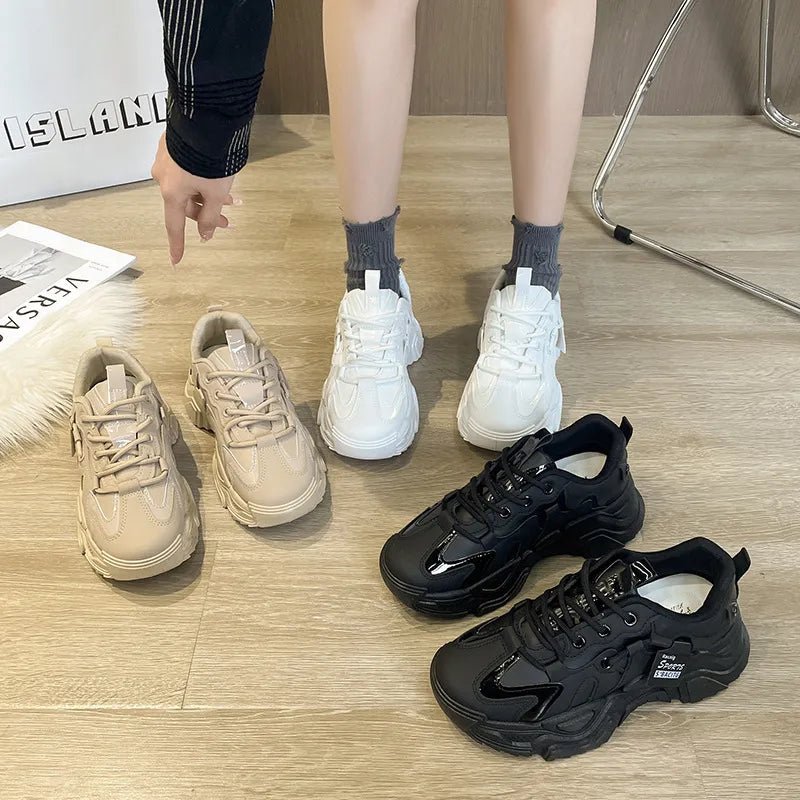 Thick soled women's white single shoes Korean version color blocked lace up height for casual running - 𝐝𝐮𝐯𝐥𝐚𝐬𝐡𝐨𝐩.𝐜𝐨𝐦