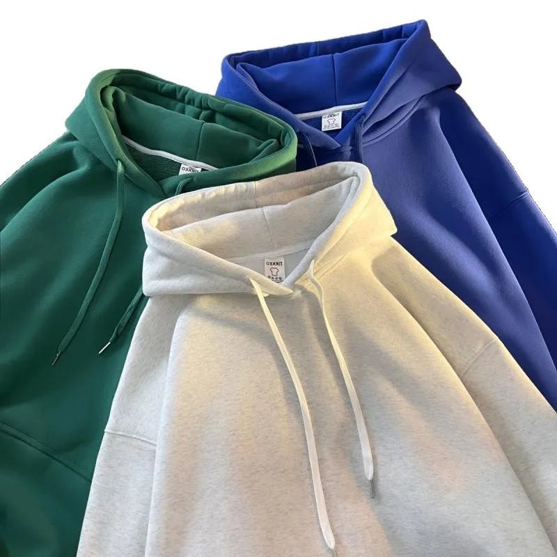 Thickened Fleece Hooded Sweatshirt Men's Solid Color Winter Jacket Korean Style Casual Wear Polyester Fabric Long Sleeve - 𝐃𝐔𝐕𝐋𝐀𝐒𝐇𝐎𝐏