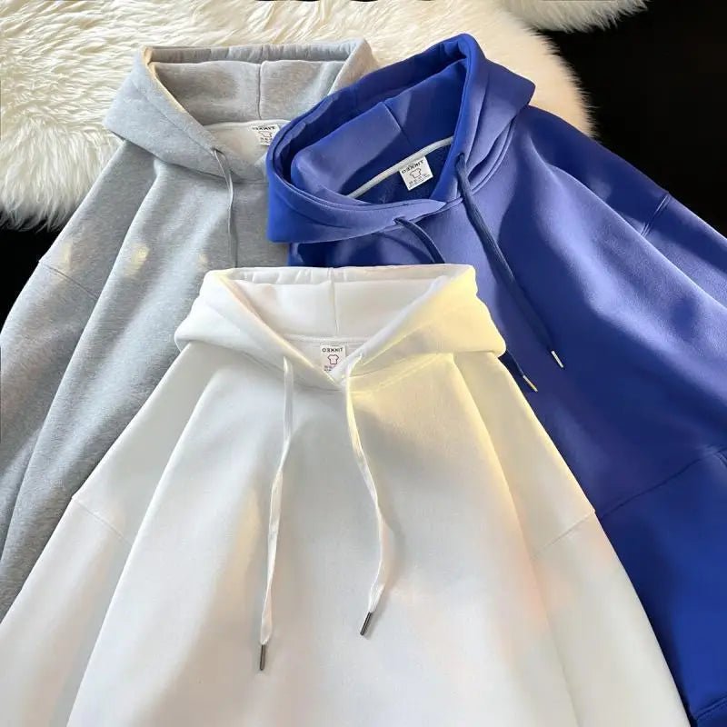 Thickened Fleece Hooded Sweatshirt Men's Solid Color Winter Jacket Korean Style Casual Wear Polyester Fabric Long Sleeve - 𝐃𝐔𝐕𝐋𝐀𝐒𝐇𝐎𝐏