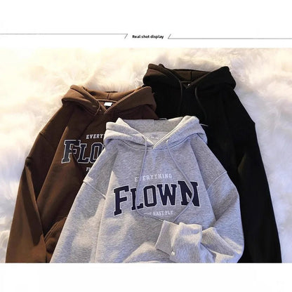 Thickened Fleece Hoodie Women's Autumn Winter American Retro Letter Loose BF Style Casual Jacket Comfortable Polyester Long S... - 𝐃𝐔𝐕𝐋𝐀𝐒𝐇𝐎𝐏