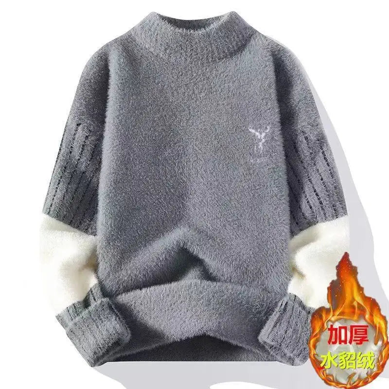 Thickened Winter Knitted Sweater for Teens Casual Fashionable Simulation Mink Velvet Warm Base Layer Long Sleeve Printed - 𝐃𝐔𝐕𝐋𝐀𝐒𝐇𝐎𝐏