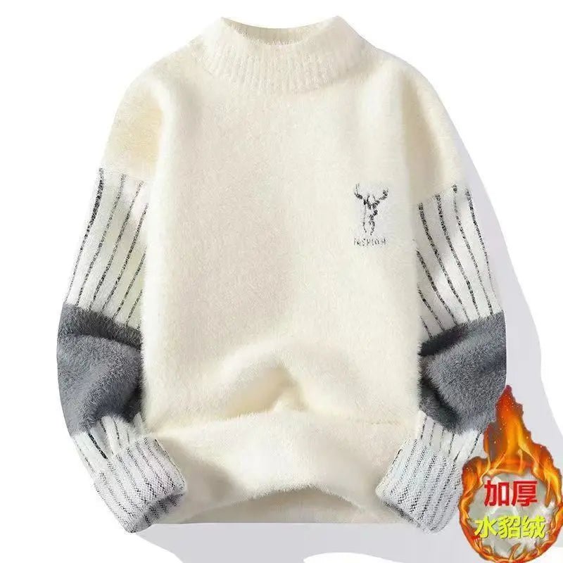 Thickened Winter Knitted Sweater for Teens Casual Fashionable Simulation Mink Velvet Warm Base Layer Long Sleeve Printed - 𝐃𝐔𝐕𝐋𝐀𝐒𝐇𝐎𝐏