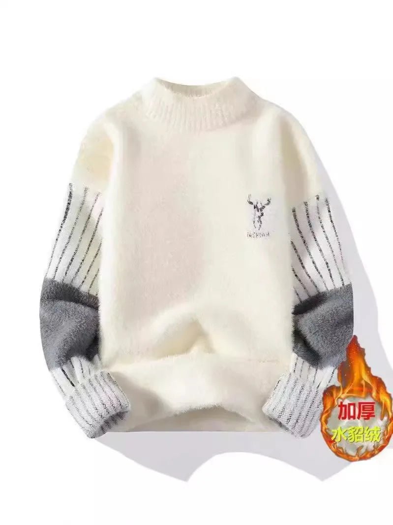 Thickened Winter Knitted Sweater for Teens Casual Fashionable Simulation Mink Velvet Warm Base Layer Long Sleeve Printed - 𝐃𝐔𝐕𝐋𝐀𝐒𝐇𝐎𝐏