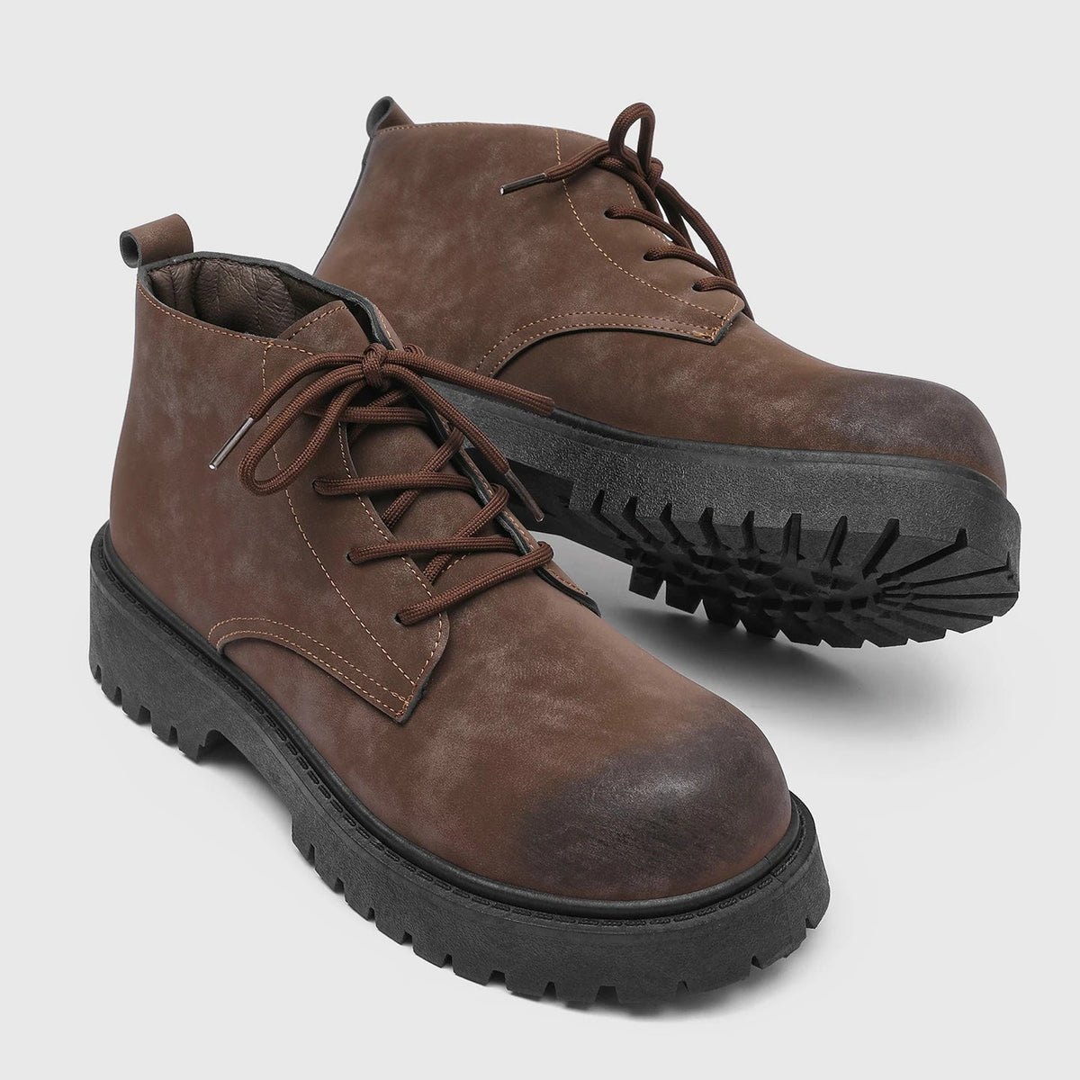 Unisex Height Increasing Leather Boots – Vintage Round Toe Lace - Up Thick Bottom Ankle Shoes for Fall Winter Daily Wear - 𝐃𝐔𝐕𝐋𝐀𝐒𝐇𝐎𝐏