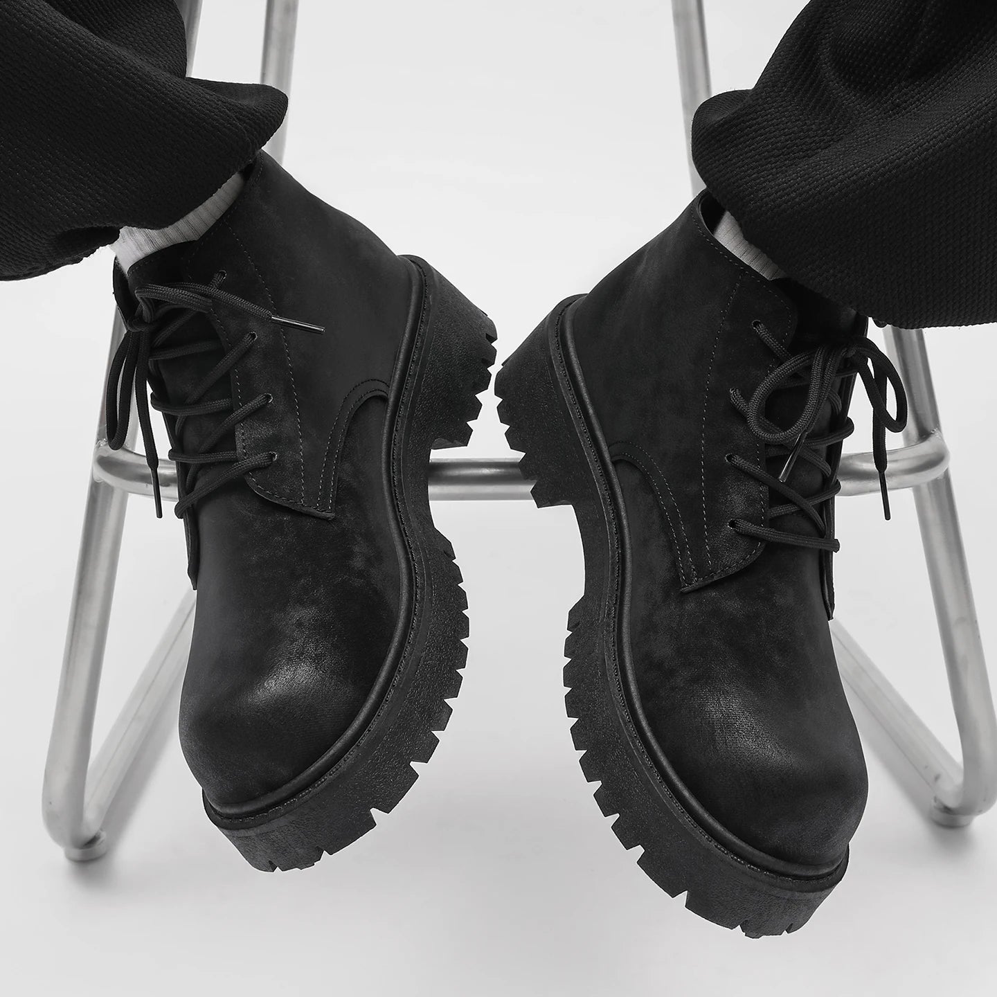 Unisex Height Increasing Leather Boots – Vintage Round Toe Lace - Up Thick Bottom Ankle Shoes for Fall Winter Daily Wear - 𝐃𝐔𝐕𝐋𝐀𝐒𝐇𝐎𝐏